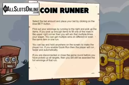 Information screen. Coin Runner from Cubeia