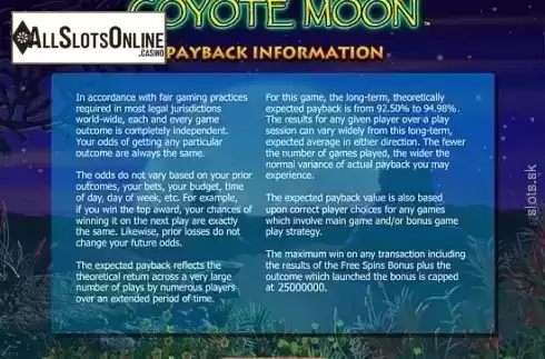 Rules. Coyote Moon from IGT