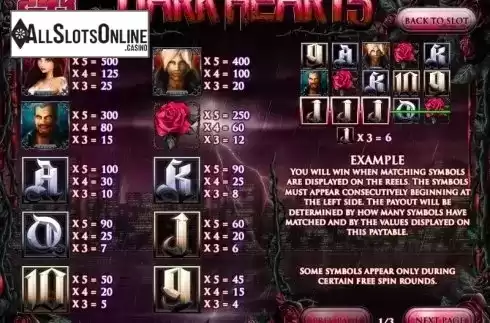 Paytable 1. Dark Hearts from Rival Gaming