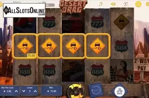 Win screen. Desert Drag from Booming Games