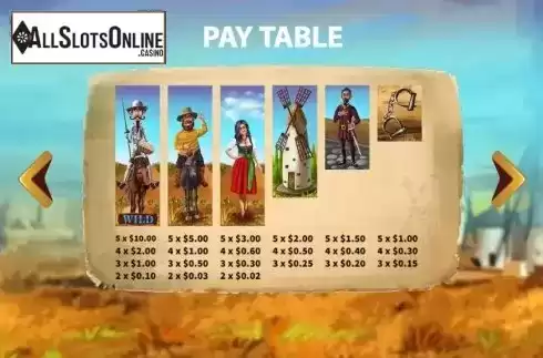 Paytable 2. Don Quixote from KA Gaming