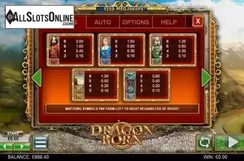 Paytable 2. Dragon Born from Big Time Gaming