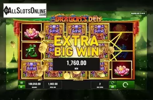 Extra big win screen. Dragon's Den from Playreels