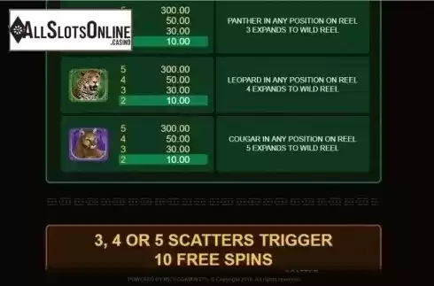 Paytable 2. Exotic Cats from Microgaming