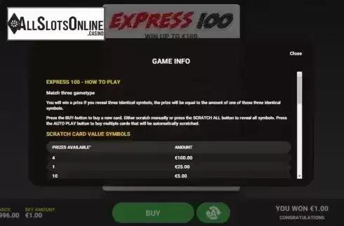 Info 1. Express 100 from Hacksaw Gaming