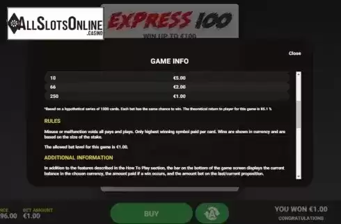 Info 2. Express 100 from Hacksaw Gaming