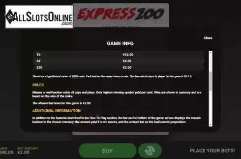Info 2. Express 200 from Hacksaw Gaming