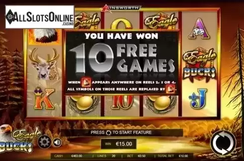 Freespins win. Eagle Bucks from Ainsworth