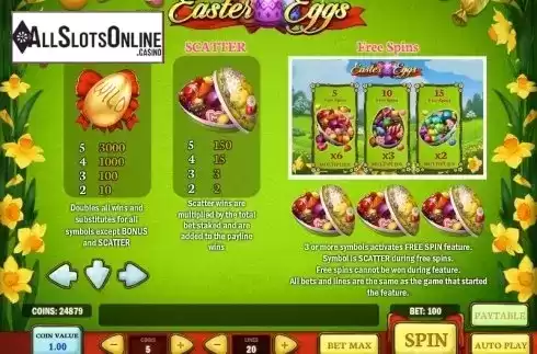 Paytable 1. Easter Eggs from Play'n Go