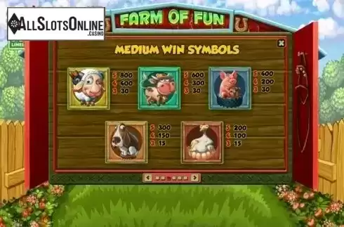 Paytable 3. Farm of Fun from Spinomenal