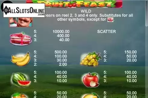 Paytable screen. Fruit Feast from Casino Technology