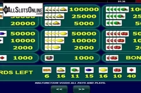 Paytable. Fruit Poker from Amatic Industries