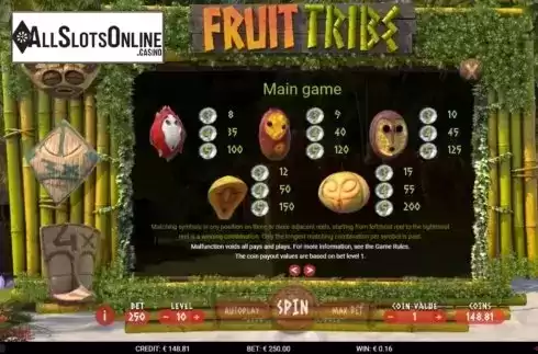 Paytable 1. Fruit Tribe from Gamshy