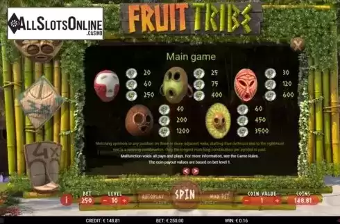 Paytable 2. Fruit Tribe from Gamshy