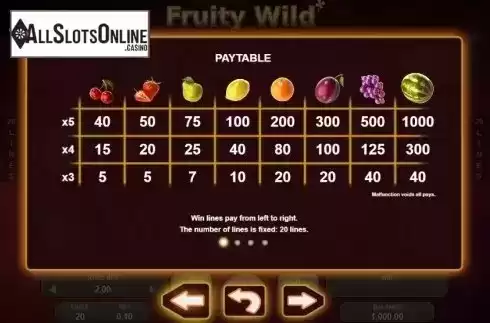 Paytable 1. Fruity Wild from Booongo
