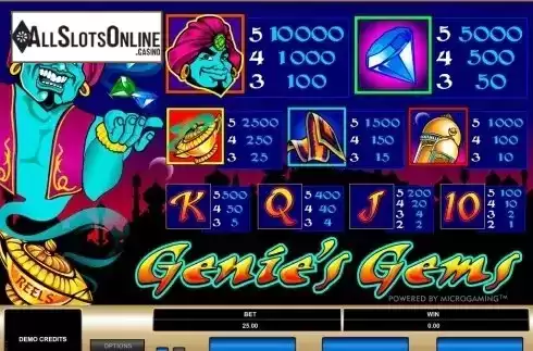 Paytable. Genie's Gems from Microgaming