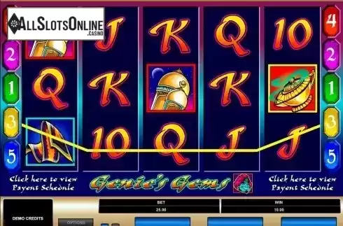 Win screen. Genie's Gems from Microgaming