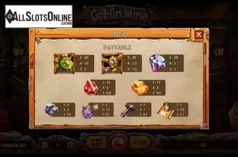 Paytable screen. Goblin Mine from TIDY