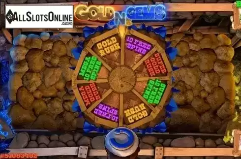 Wheel bonus game screen. Gold and Gems from Concept Gaming