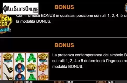Paytable 3. Golden Beer from Nazionale Elettronica
