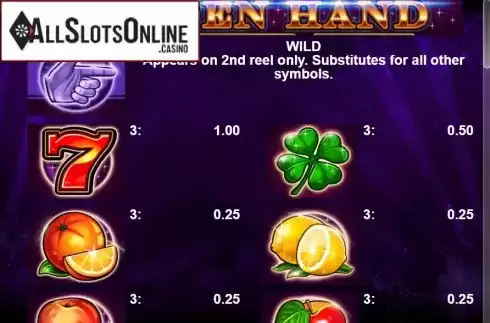 Paytable 1. Golden Hand from Casino Technology
