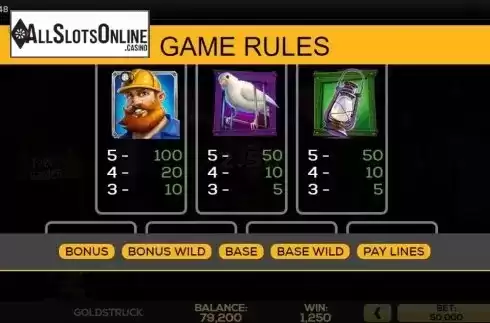 Paytable 1. Goldstruck from High 5 Games