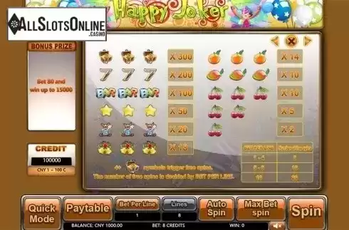 Paytable . Happy Joker from Aiwin Games