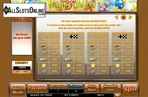 Paytable 3. Happy Joker from Aiwin Games