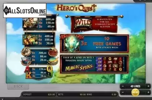 Paytable 1. Hero's Quest from Bally Wulff