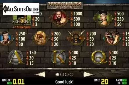 Paytable 1. Hercules HD from World Match