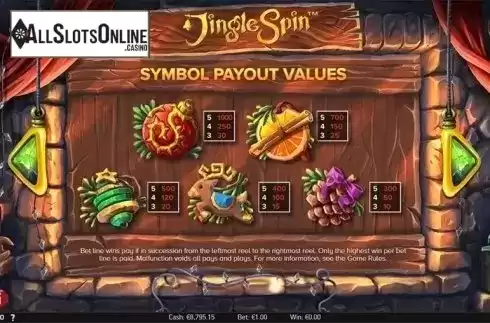 Paytable. Jingle Spin from NetEnt
