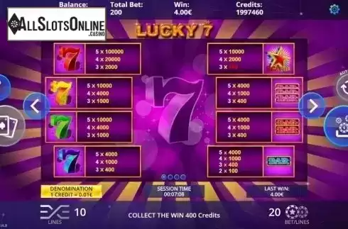 Paytable. Lucky 7 (DLV) from DLV