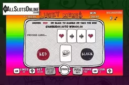 Gamble screen 2. Lucky Memes from We Are Casino