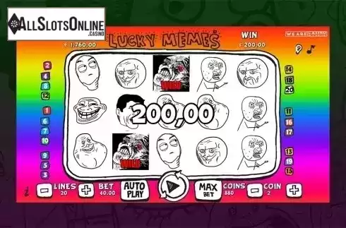 Win screen . Lucky Memes from We Are Casino