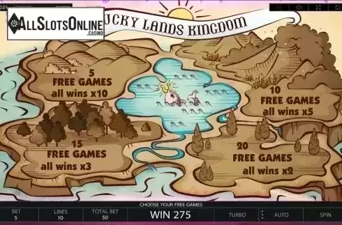 FreeSpins Mode Choosing screen. Lucky Lands from Endorphina
