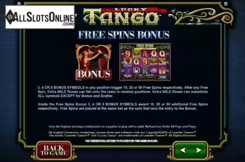 Paytable 4. Lucky Tango from Leander Games