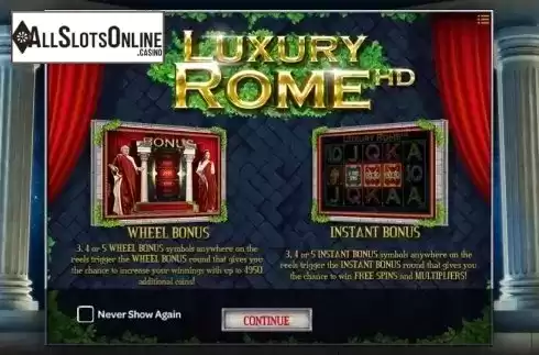 Game features. Luxury Rome from iSoftBet