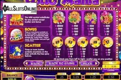 Paytable 1. Lotto Mania from Pragmatic Play