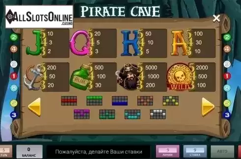 Paytable . Pirate Cave from InBet Games