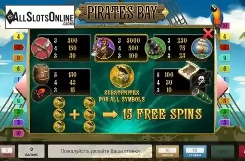 Paytable. Pirates Bay from InBet Games