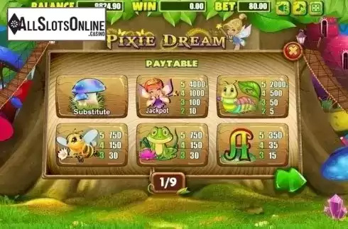 Paytable 1. Pixie Dream from Allbet Gaming
