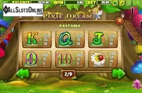 Paytable 2. Pixie Dream from Allbet Gaming