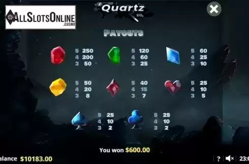 Paytable 1. Quartz SiO2 from Lady Luck Games