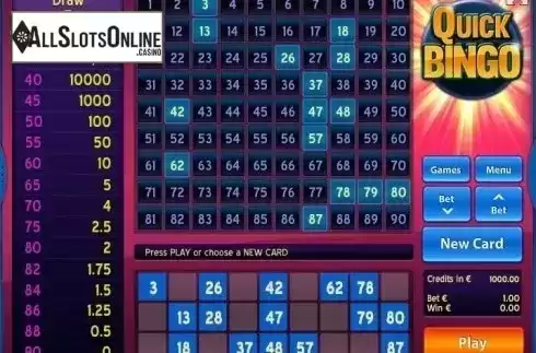 Game Screen. Quick Bingo from Tom Horn Gaming