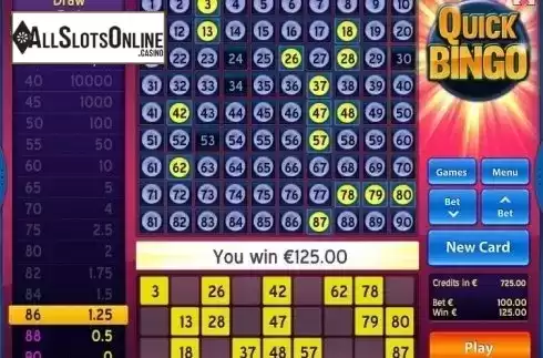 Win Screen. Quick Bingo from Tom Horn Gaming