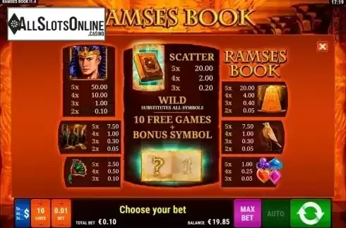 Paytable. Ramses Book from Gamomat