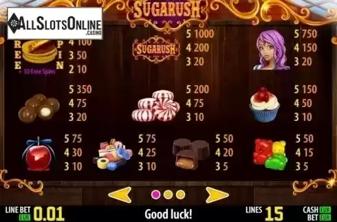 Paytable 1. Sugarush HD from World Match