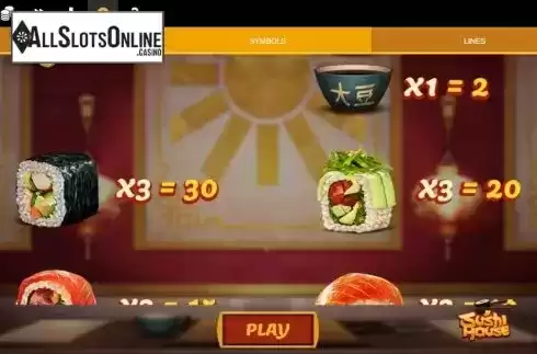 Paytable 2. Sushi House from Spinmatic