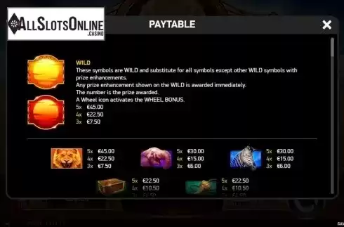 Paytable 1. Savage Lion from Ruby Play