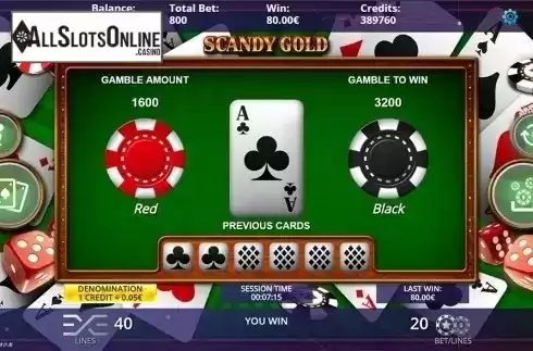 Gamble game win screen. Scandy Gold from DLV